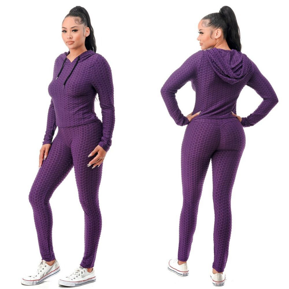 Women's Purple Textured Leggings Set